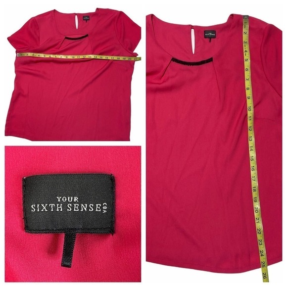 YOUR Sixth Sense Hot Pink Pleated Short Sleeve Top - Picture 9 of 10